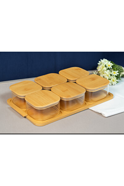 FODİS 6'lı Vakumlu Bambu Kapak Cam Borosiliket Kahvaltılık