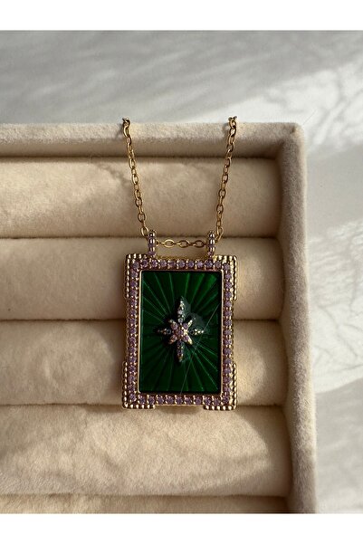 BERFACCESSORIES Steel Necklace with Purple Plate