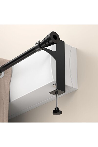 OEM Set of 2 curtain rod brackets, no drilling required, metal, adjustable, black