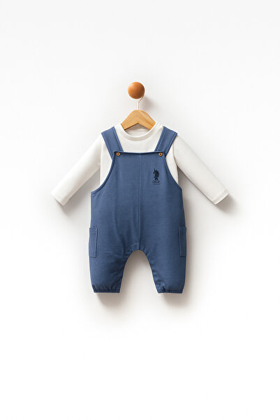 Polo Erkek Bebek Uzun Kollu Beyaz Body & Mavi Tulum 2’li Set
