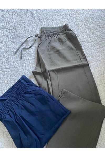 DÜVEN Modal Lightweight, Soft, Silky Textured Navy Blue & Khaki Color 2-Piece Men's Pants Pajama Bottoms