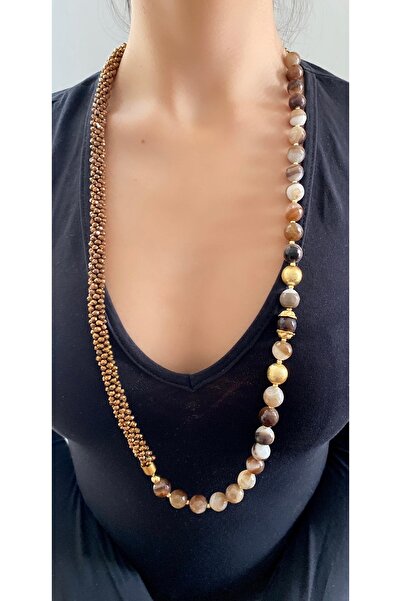 Takkı by Handan Akik taşı ve kristal el örgüsü tasarım kolye .