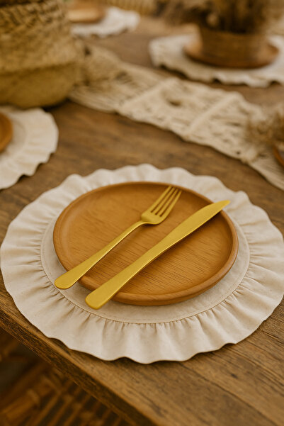 Mirilliahome 6-Piece Elite Raw Linen Frilled American Dinner Plate and Serving Plate Set