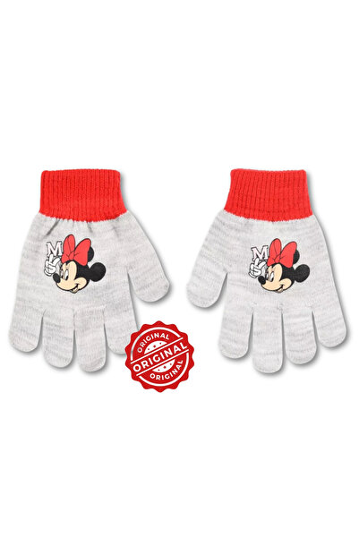 Mickey & Friends Mănuși tricotate pentru copii, Minnie Mouse gri cu manșetă r...