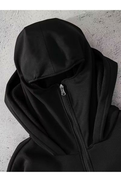 ship master Unisex Kar Masked Ninja Fleece Sweatshirt Cardigan – 3 Thread Thick Fabric, Zippered O Oversized Model