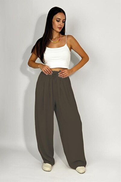 Betimoda Women's Woven Modal Elastic Waist Wide Leg Pocket Drawstring Palazzo Pants