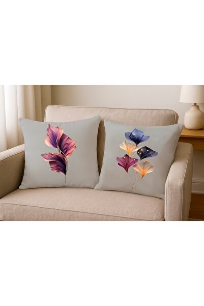 MİNOZA غطاء وسادة مزخرف بنمط زهور ناعمة وخلفية رمادية رقم مطبوع، مجموعة من قط...