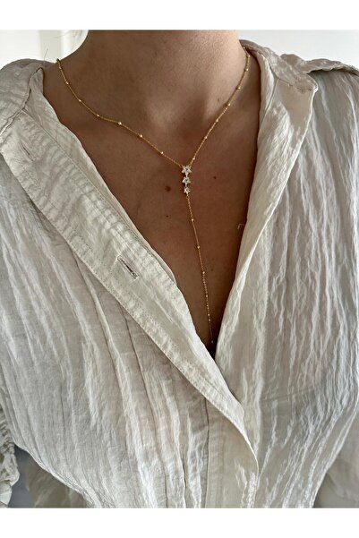 Charmist 14K Çelik Üzeri Altın Kaplama Zirkon Taşlı Y Kolye