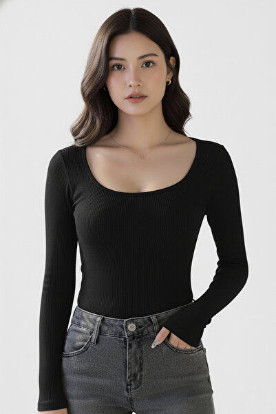 Nerth U Neck Long Sleeve Corded Fabric Crop Blouse