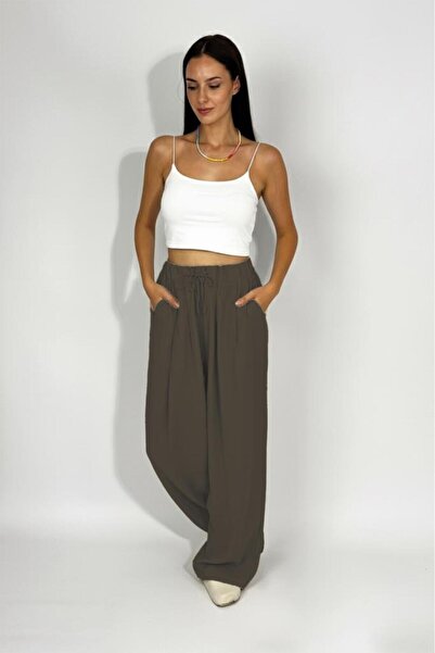 Betimoda Women's Woven Modal Elastic Waist Wide Leg Pocket Drawstring Palazzo Pants