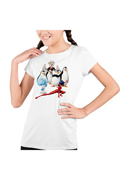 OEM Tricou Copii Fete Pinguinii din Madagascar Strumfii Miraculous Popeye Mar...
