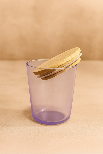 Fhilli Motto - Purple Glass Storage Container Spice Jar Set with 6 Bamboo Vacuum Lids and Labels Gift, 315 ml