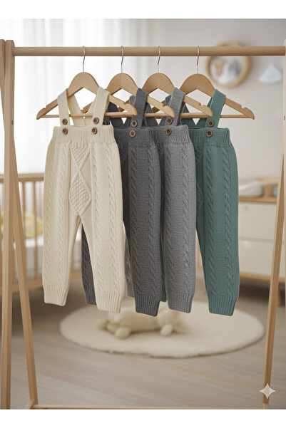 Nimini Kids Unisex Baby Thick Tights Salopet with Knitted Diamond Pattern and Adjustable Straps (0-2 Years Old)