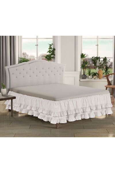 KUM SAATİ Gelin Pamuk Beyaz Fırfırlı Baza Eteği Tek Kişilik