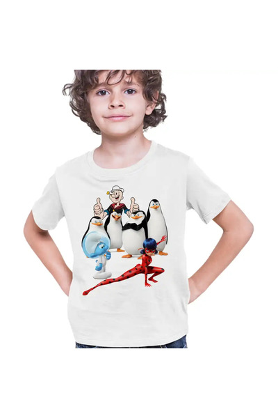 OEM Tricou Copii Baieti Pinguinii din Madagascar Strumfii Miraculous Popeye M...