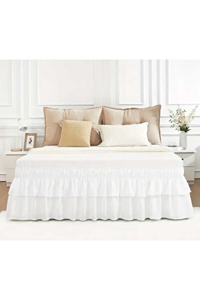 KUM SAATİ Diva Pamuk Beyaz Baza Eteği Baza Fırfırı Çift Kişilik