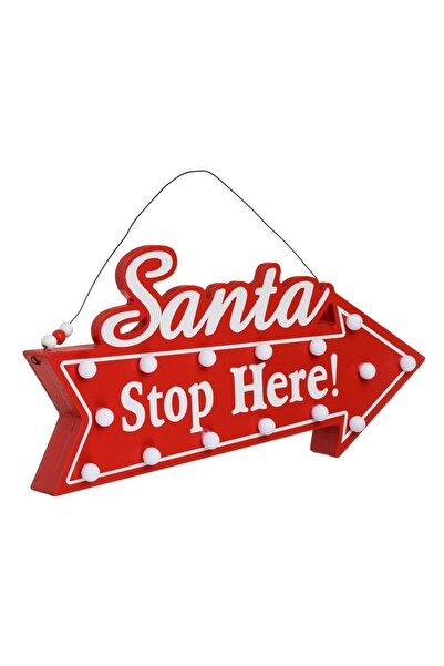 OEM Decorative Christmas Sign Red Wooden Arrow "Santa Stop Here" with Light 35cm