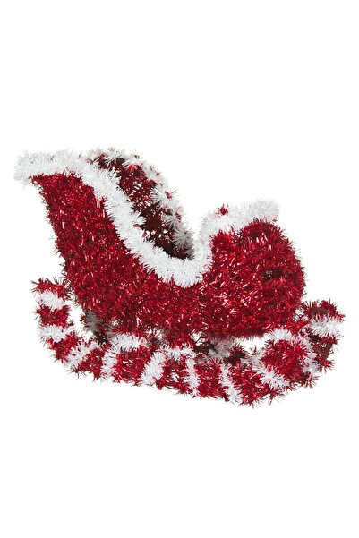 OEM Decorative Christmas Sleigh with Red Tinsel 28cm