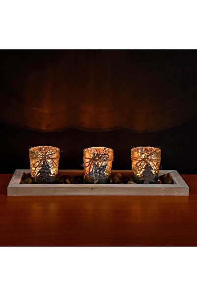 OEM Set Suport de Craciun pentru 3 Lumanari Frosty Pietre 11.5x32cm