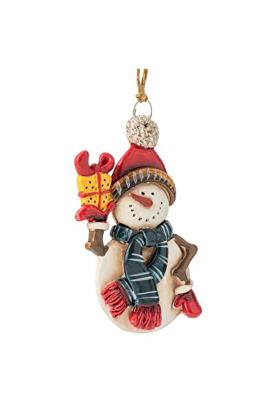 OEM Ceramic Snowman Christmas Tree Ornament with Scarf Gift 9cm