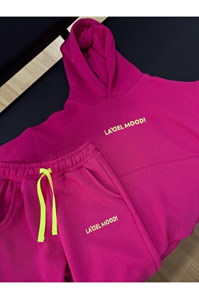 Magu Girl's Cotton Pink Hooded Tracksuit Set – Comfortable and Trendy Design