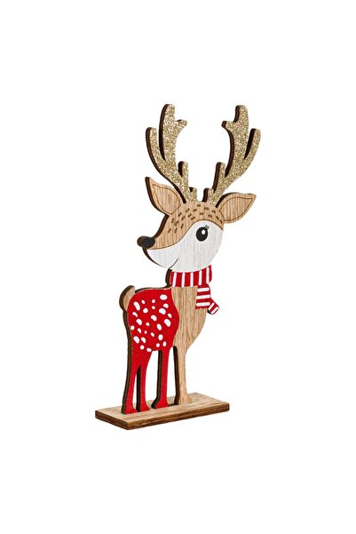 OEM Decoratiune de Craciun din Lemn Cerb cu Glitter Bej Sampanie 17cm