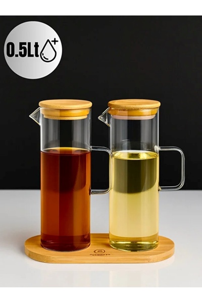 VESTA Concept وعاء زيت من الخيزران الطبيعي مزدوج الغطاء سعة 500 مل - يشمل الق...