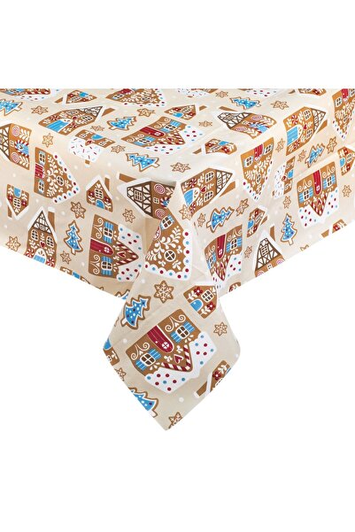 OEM Decorative Laminated Tablecloth Ecru with Christmas Gingerbread Figurines 180x140cm