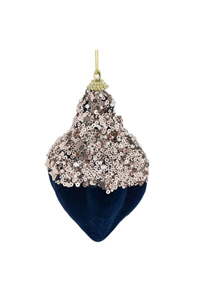 OEM Ornament Brad de Craciun Glob din Spuma Con Catifelat Albastru cu Paiete 12cm