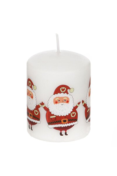 OEM Λευκό Χριστουγεννιάτικο Κερί με Εκτύπωση Φιγούρες Άγιου Βασίλη Ø6x8cm