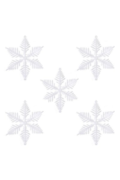 OEM Set of Christmas Tree Ornaments White Iridescent Glitter Flakes 10cm - 5pcs
