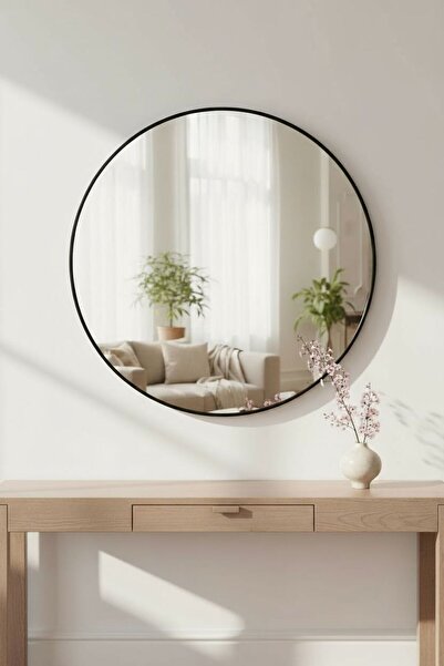 Casco مرآة دائرية بإطار أسود أنيق – قطر 100سم