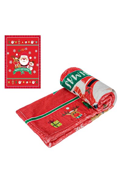 OEM Red Velvet Decorative Christmas Blanket with Santa Claus Reindeer for Children 80x90cm