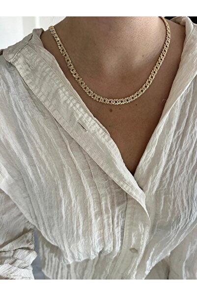 Charmist 14K Çelik Üzeri Altın Kaplama Kuyumcu İşçiliği İnce Zincir Kolye