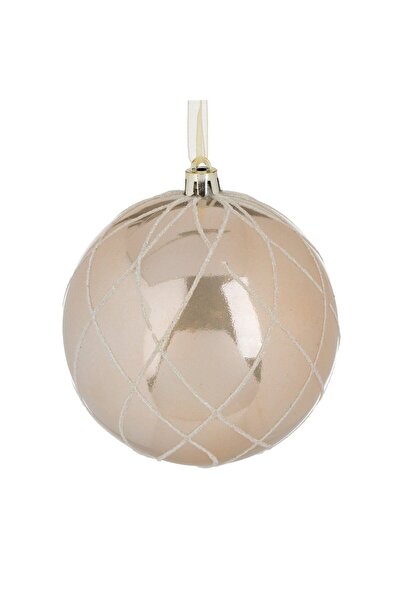 OEM Ornament Brad de Craciun Glob Bej Lucios cu Model Plasa & Glitter Ø8cm