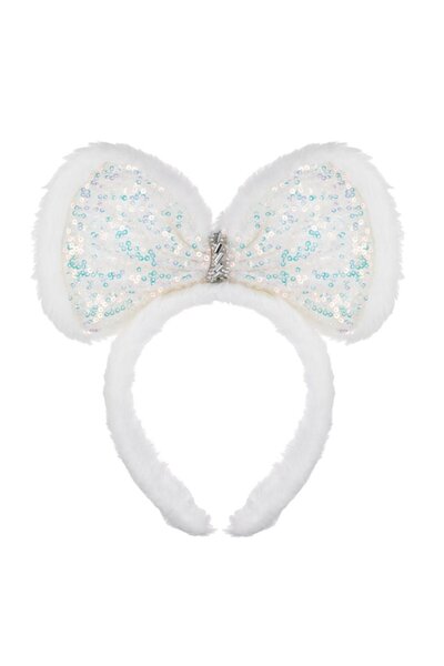 OEM White Bow Christmas Hair Wreath with Faux Fur & Iridescent Rhinestone Sequins