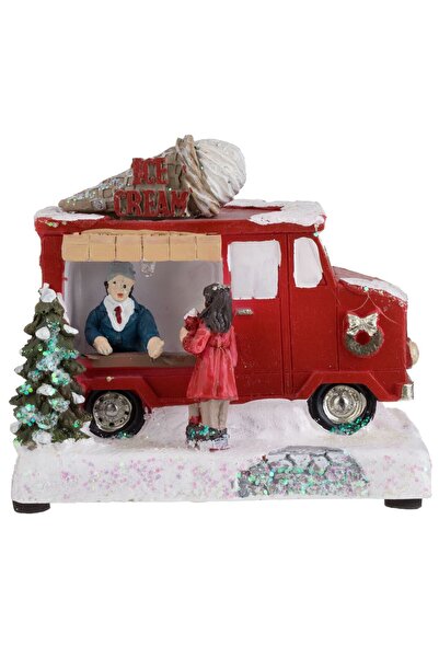 OEM Christmas Scene Ice Cream Truck with Figurine & LED Light 11x7x10cm