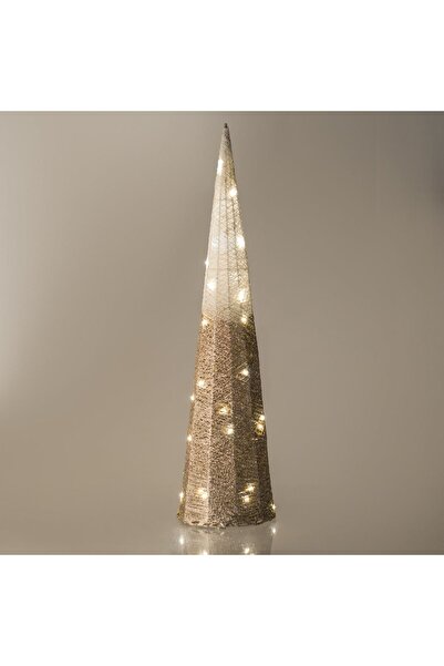 OEM Διακοσμητικός Χριστουγεννιάτικος Κώνος Λευκός με Σαμπανιζέ Μπεζ Γκλίτερ O...