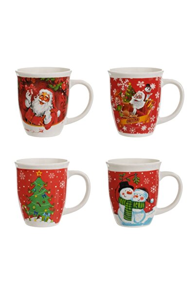 OEM Set of Oval Ceramic Mugs with Christmas Patterns 420ml - 4pcs