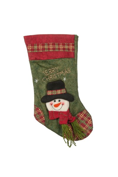 OEM Cizmulita Decorativa de Craciun 3D Verde Rosie cu Carouri Om de Zapada Me...