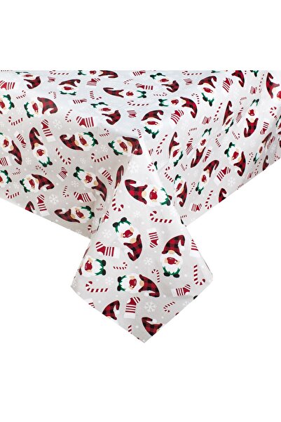 OEM Decorative Gray Laminated Tablecloth with Christmas Gnome Pattern 180x140cm
