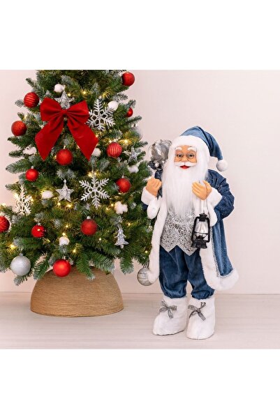 OEM Figurina Mos Craciun cu Haine Albastra Felinar & Sac 60cm