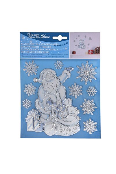 OEM Christmas Decorative Stickers Santa Claus Gift Bag Silver Flakes 18x23cm