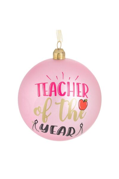 OEM Glob Brad de Craciun Roz Mat Dublu "Teacher of the Year" Ø10cm