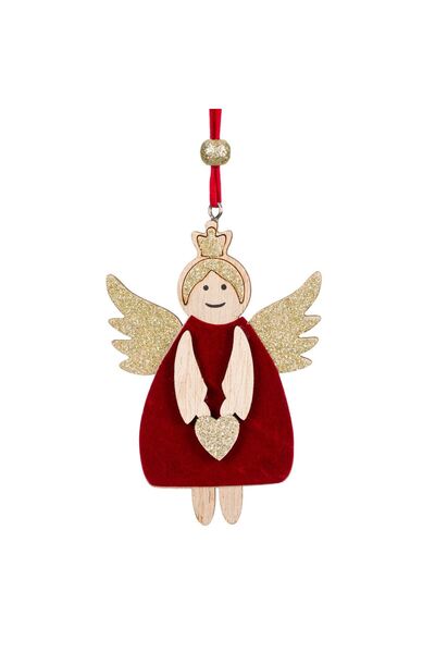 OEM Ornament de Craciun din Lemn Inger Rosi Catifelat cu Glitter 11cm