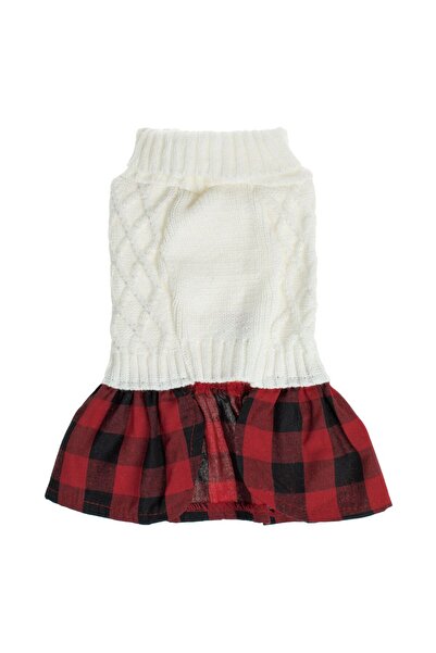OEM White Sweater with Red Plaid Christmas Skirt for Pets Medium