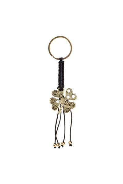 OEM Black Gold Gift Keychain with Macrame Clover "Luck" 14cm