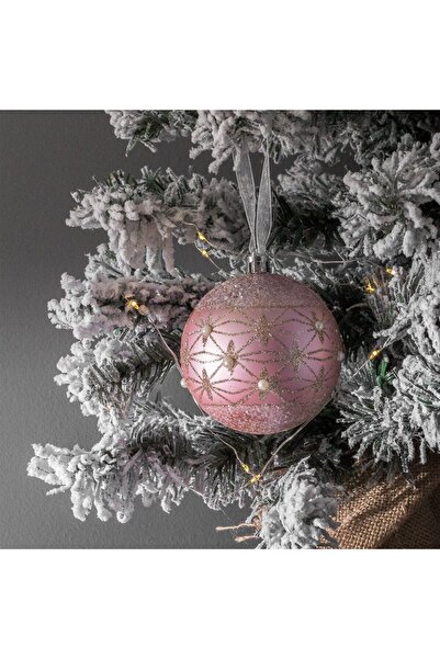 OEM Christmas Tree Ornament Pink Globe with Beige Glitter & Strass Ø8cm