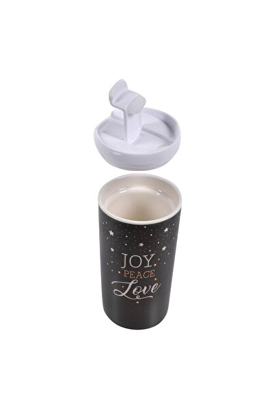 OEM New Bone Double Walled Christmas Glass Grey Gold Foil "Joy Peace Love" & Lid 355ml