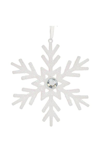 OEM Ornament Brad de Craciun Fulg Alb Irizat cu Glitter & Strass 10cm